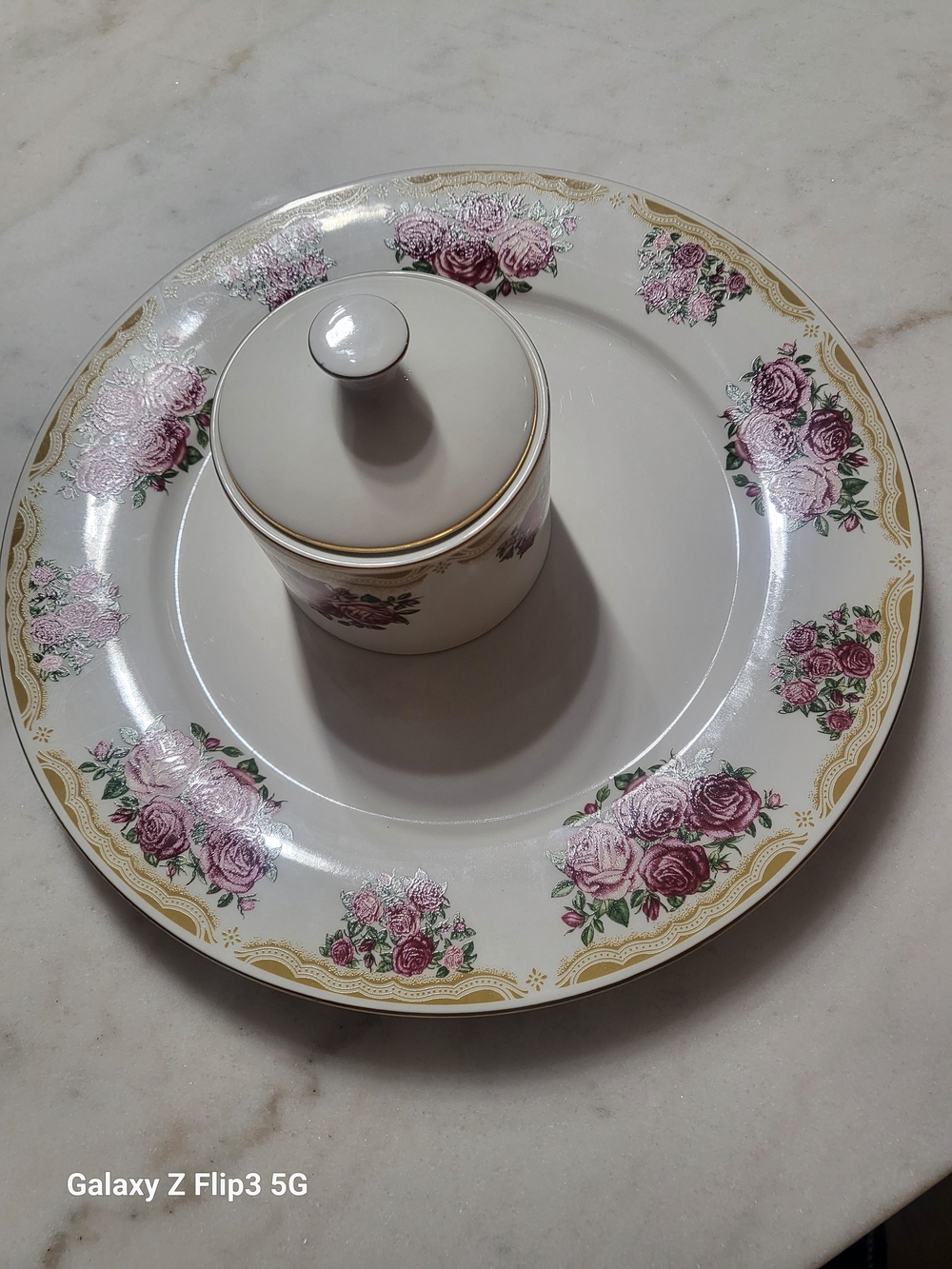 Farberware Rose Floral 4 Pc Serving Set Platter Bowl Creamer Sugar - Picture 5 of 16